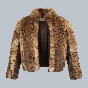 Vintage Princess Caravelle Girls Sz 8 Rabbit Fur Leopard Print Coat Jacket
